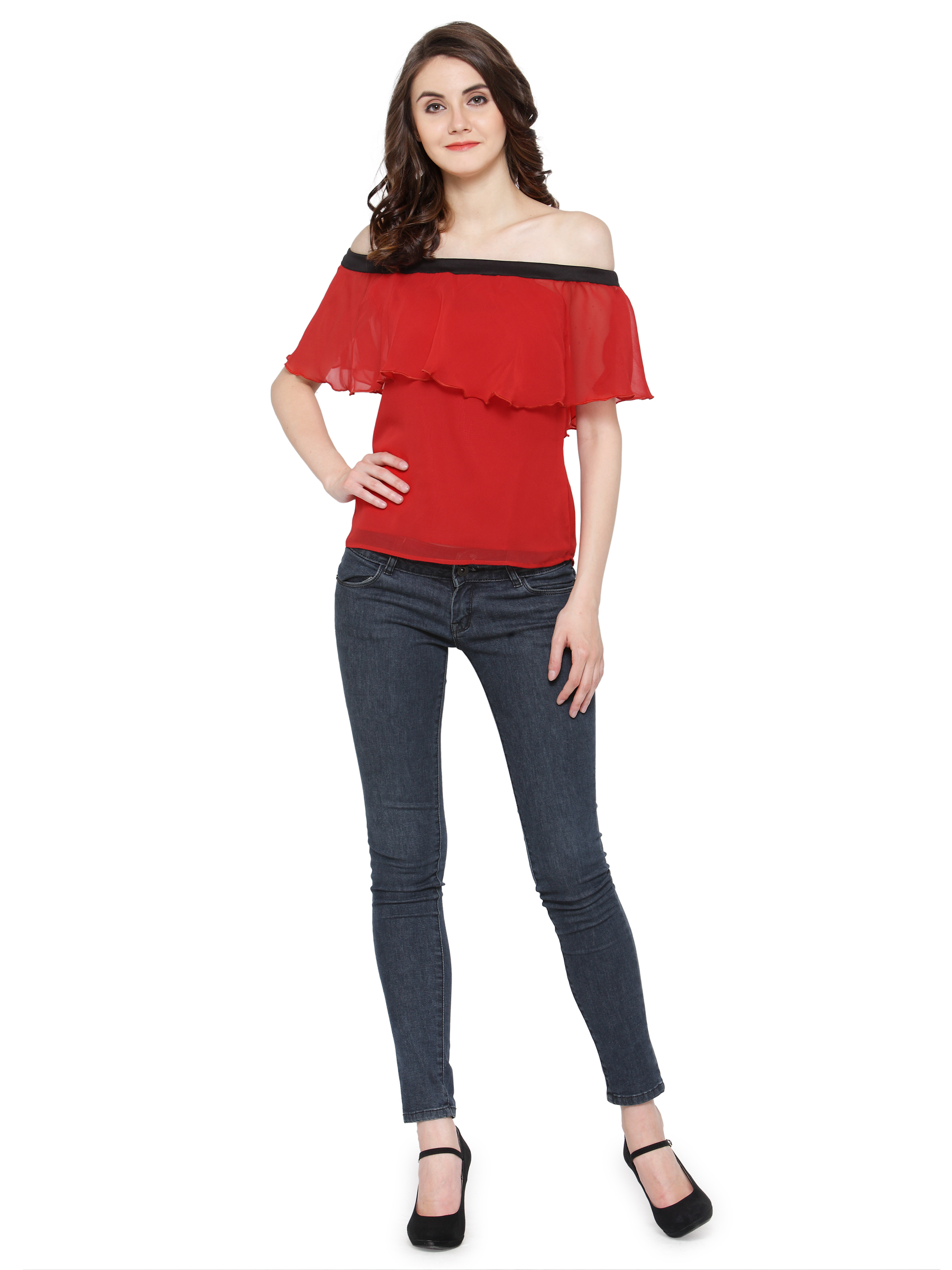 "Snazzle Dazzle in Red Off Shoulder Top